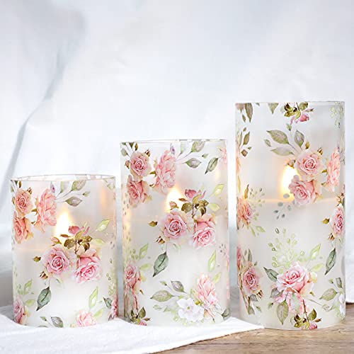 Image of Rose Flameless Candles with Remote Real Wax Blinks Glass Battery Operated Candles - Home Party Wedding Thanksgiving Christmas Summer Decor - Set of 3