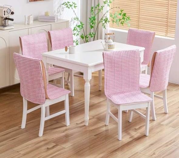 Image of HOMETHREADS Universal-Fit Cotton Fabric Chair Cover Comfortable Cushioned Seating Pad with Anti-Slip Back, Perfect for Kitchen,Dining Room (Pink Box, Pack of 4)