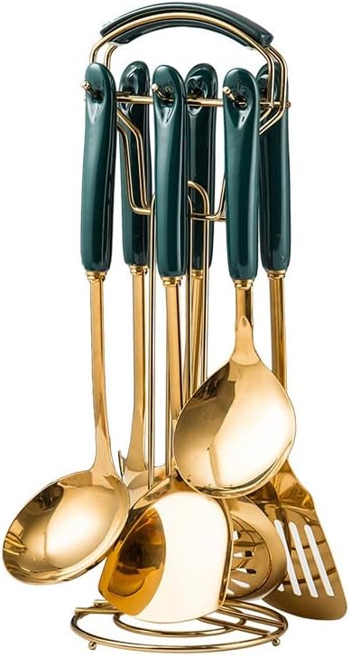 Ceramic Handle Cooking Spatula Seven-Piece Set of Household Soup Spoon Colander Pot Spatula (Color : A, Size : 7pcs)