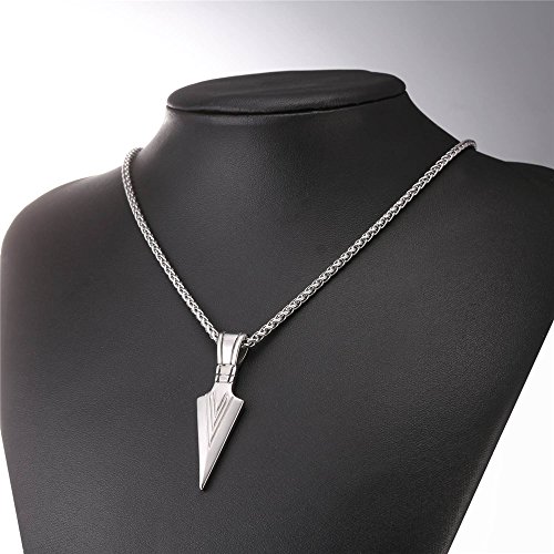 U7 Men Rock Hip Hop Jewelry Stainless Steel Cool Spear Point Arrowhead Pendant Necklace, with Text Engrave Service