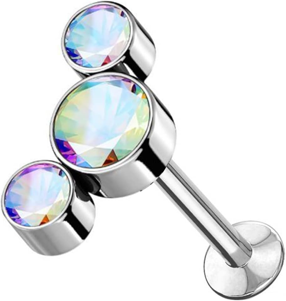 Labret/helix/tragus piercing in chirurgisch staal met een driehoek en