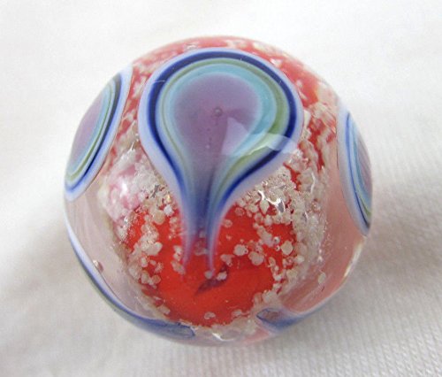 Big Game Toys~22Mm (7/8") Namaste Hand Made Art Glass Marble W/Stand-Glow In The Dark Red/Multi-Colored Swirl #TOP2
