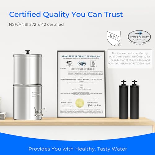 Image of Waterdrop TK-AB Gravity Water Filter System, NSF /ANSI 42&372 Standard, Reduces Chlorine, Stainless-Steel System with Silver Ions Enhanced Filtration with 2 Black Carbon Filters, 2.25G