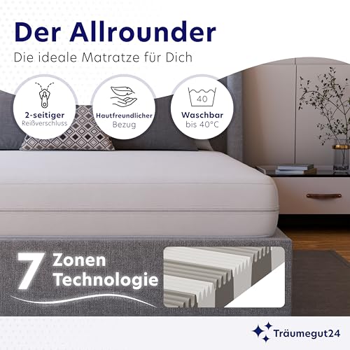 Träumegut24 - ergonomische 7-Zonen Matratze 80x200 cm | Größe + Höhe wählbar | Härtegrad H2&H3...