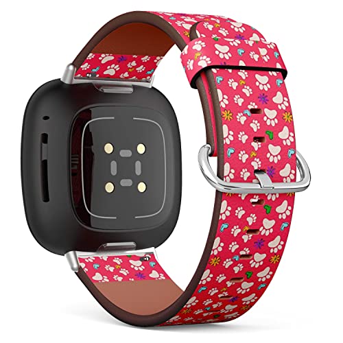 CJBROES Replacement Leather Watch Band, Compatible with Fitbit Versa 3 and Fitbit Sense of Wristband Bracelet Accessory - paw Floral Print cat