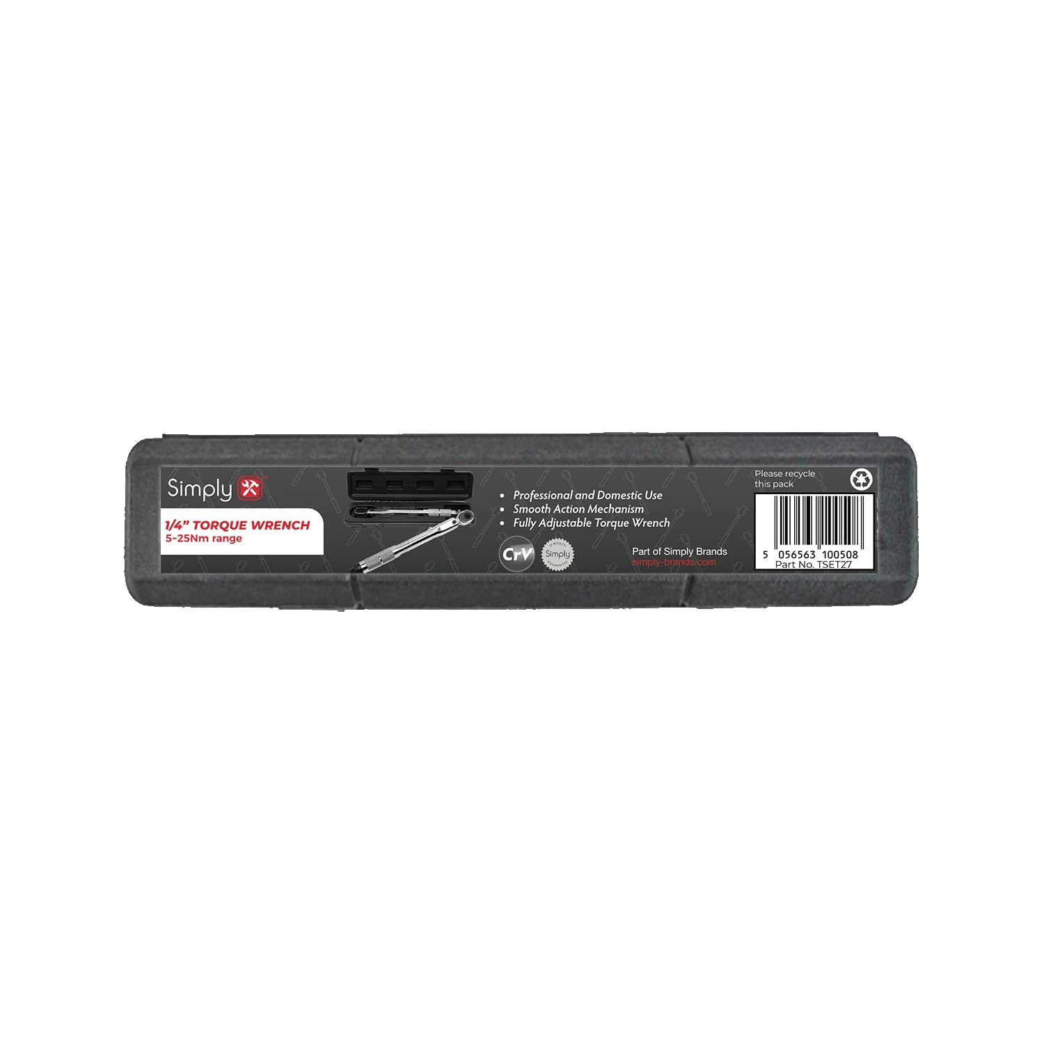 Simply Tools TSET27 1/4" Ratchet Torque Wrench, Reversable Ratchet Head 5-25Nm for Car Bike & General Repairs