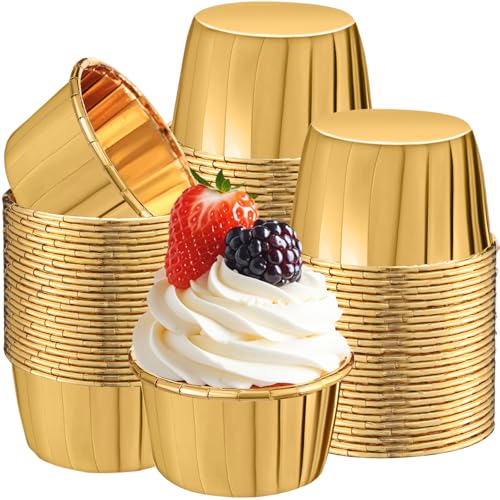 Image of 50 Pack Gold Cupcake Liners Bulk Disposable Foil Muffin Cup