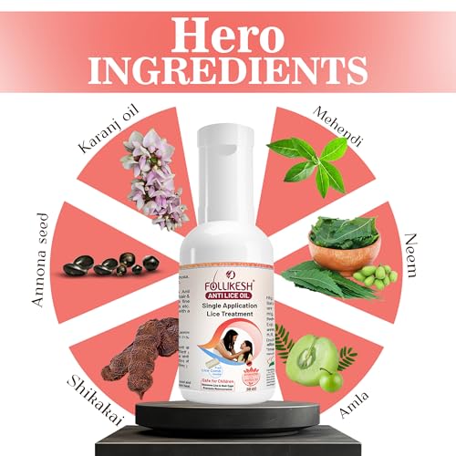 Image of Healing Pharma - Follikesh Anti Lice Hair Oil | Ayurvedic Hair Oil | Single Wash Lice Treatment | Safe for Kids | Removes Lice & their Eggs | Free Lice Comb (30ml Pack of 3)