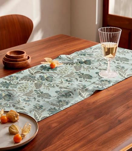 Image of Casableu Calvia Green 6 Seater Table Runner Dust-Proof Table Runner for Dining Tabletop Decoration | Size: 13x72 Inches