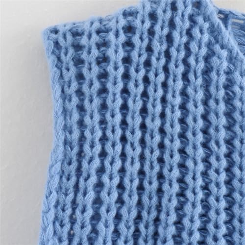 Image of KEOMUD Women Sleeveless Crop Knit Cardigan Casual Button Down Open Front Sweater Vest with Pockets Lightblue Medium