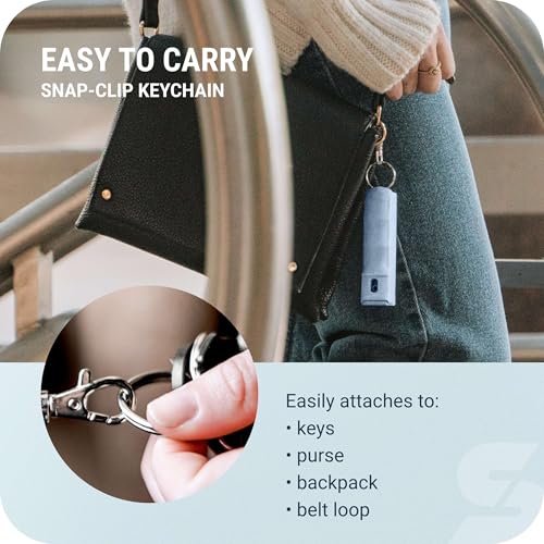Image of SABRE Pepper Spray with Fast Flip Top Safety & Snap‑Clip Keychain for Self Defense - Maximum Police Strength OC with UV Marking Dye, Finger Grip, 10‑Sec. Spray, 14-ft Range, Made in USA, 0.54 fl oz