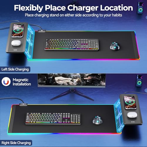 Image of KDD RGB Mouse Pad with Wireless Charging - Desk Mat with Phone Holder and 15W Fast Charger - Gaming Mousepad with Ultra-Smooth Surface, Non-Slip Base - Keyboard Mat for Home Office Gamer Accessories
