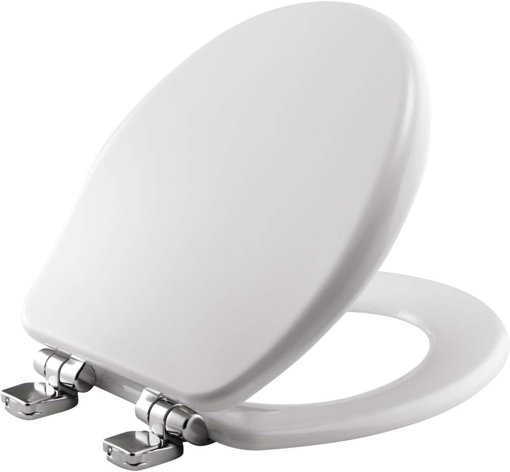 BEMIS 9170CHSL 000 Alesio II Toilet Seat with Chrome Hinges will Slow Close, Never Loosen and Provide the Perfect Fit, ROUND, Durable Enameled Wood, White