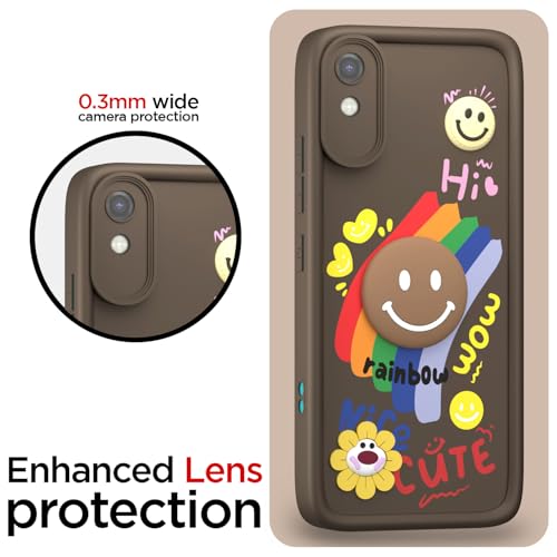 Image of Pikkme Back Cover for Redmi 9A / 9i / 9A Sport | Soft Silicone| Cute Rainbow Smile & 3D Cartoon Flower Design | Shockproof Raised Camera Protection Bumper Case (Brown)