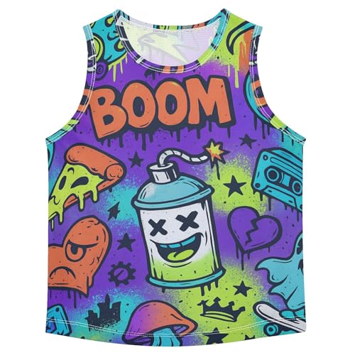 JUNZAN Street Graffiti Tank Tops for Children Sleeveless Summer Vest Tee Kids Clothes for Basketball Sports Beach 3T