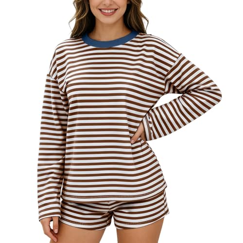 Short rayé ample ultra léger ensemble deux pièces décontracté chic