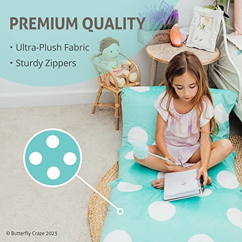 Butterfly Craze Floor Pillow Bed Lounger Cover, Cozy & Stylish Seating Solution For Kids & Adults, Recliner Floor Cushion For Ultimate Comfort, Toddler Nap Mat, Cover Only, Aqua Polka Dot, Queen #TOP3