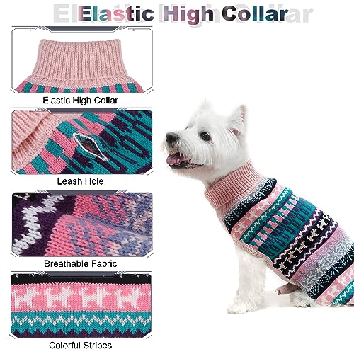 Image of Mihachi Dog Sweater - Winter Coat Apparel Clothes with Colorful Stripes for Cold Weather