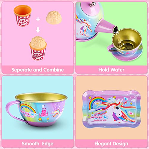 Toy Unicorn Tea Set For Little Girls, Princess Tea Party Play Toy Kid Afternoon Tea Set Including Teapot,Cups, Plates, Dessert, Drinks & Carrying Case, Kitchen Pretend Play Toys Birthday Gift For Kids #TOP3