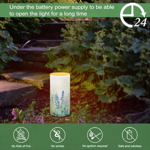 Image of Flameless Candle with 18 Key Remote 4 /8 Hours Timing Color Changing Flickering Realistic Votive Electric Candle for Patio Desktop Home Ornaments, Blue Green Floral