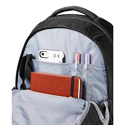 Image of Under Armour Hustle Backpack, Jet Gray (010) /Cerise, One Size Fits All