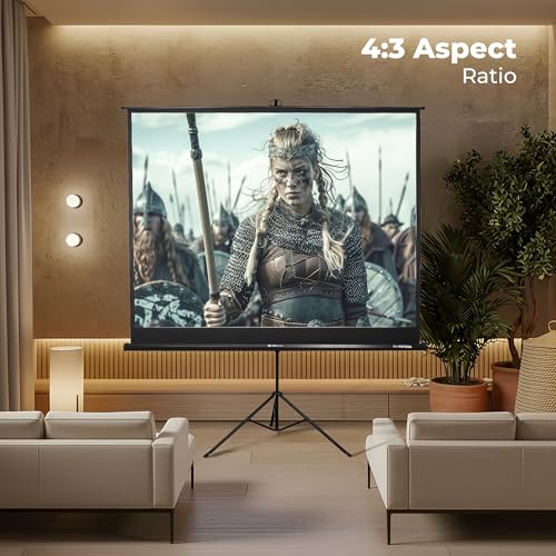 Image of Zebronics Tripod Projector Screen, 304.8 cm (120 Inch), 4K Support, Adjustable Height, 4:3 Aspect Ratio, 160 Wide Viewing Angle, Matte Finish Screen, Black Backing (PST120A)