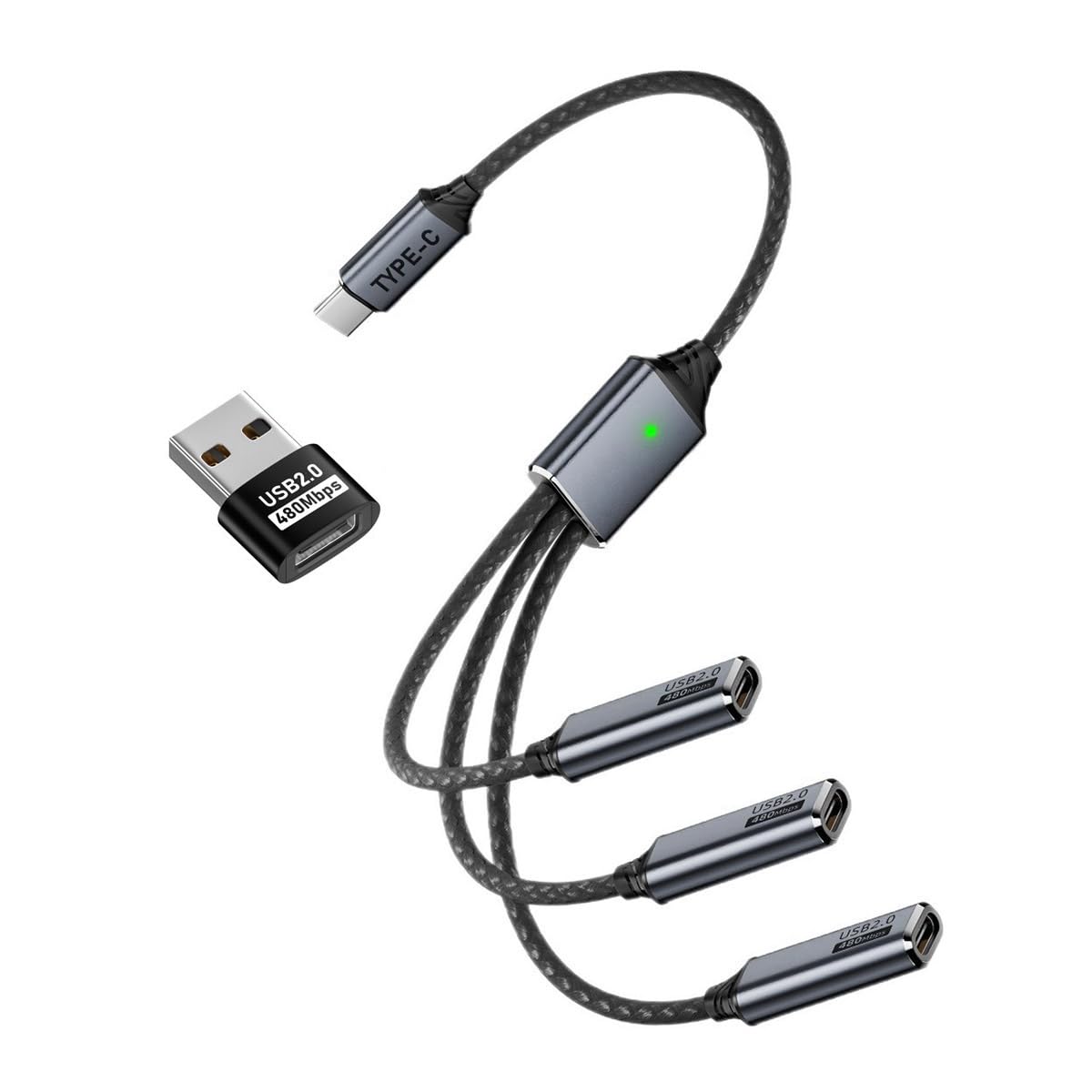 CY HUB USB 2.0 Type-C USB-C to 3 Ports Hub Cable Bus Power 1 to 3 Data for Laptop Desktop Phone Mouse Keyboard Printer Disk
