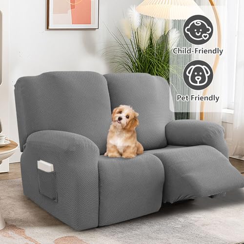 Funda de sillón relax de 6 piezas de terciopelo elástico gris para sofá de televisión 8