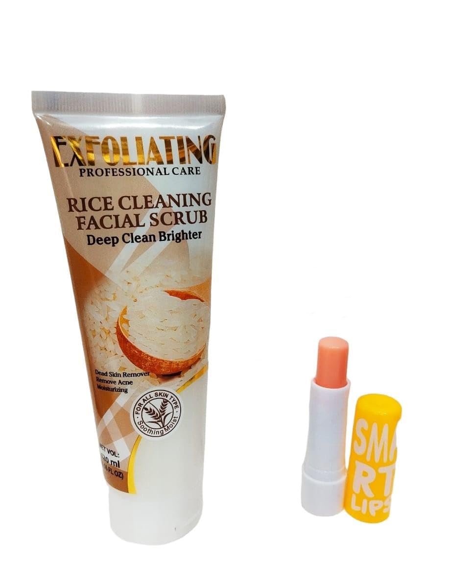 NEW WOKALI RICE CLEANSING FACIAL SCRUB PROFESSIONAL 120g - 1 LIP BALM FREE