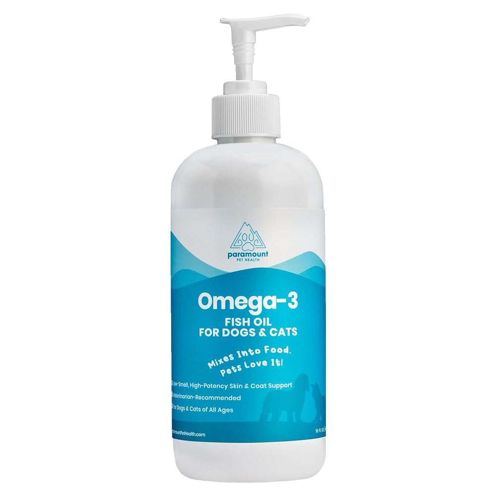 - Wild-Caught Omega 3 Fish Oil for Dogs & Cats, Liquid EPA DHA Supplement for Skin, Coat, Joints & Heart, Low-Odor Omega 3 Drops for Small Dog Breeds & Cats with Itchy Skin, 16 oz
