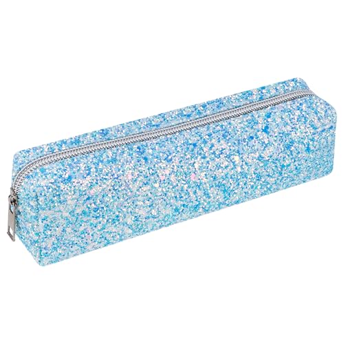 Image of Blue Pencil Box Glitter, Shiny Pencil Case, Stationery Zipper Portable Pencil Case, Stationery Storage Bag, for Daily Study Work (1Pcs)