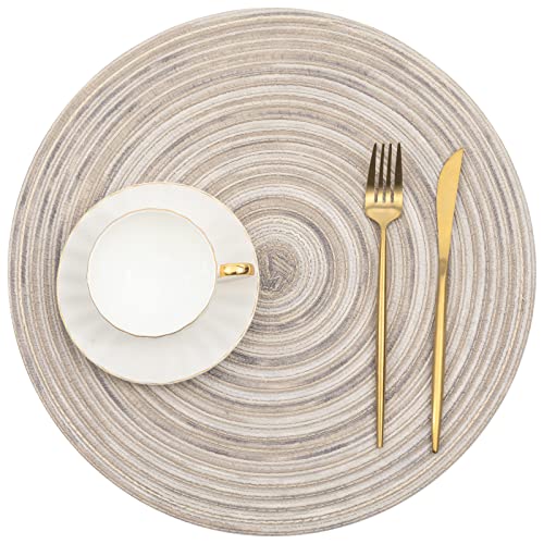 Image of SHACOS Round Braided Placemats 15 inch Set of 4 Variegated Washable Kitchen Table Placemats for Home Wedding Party (Rainbow Gray, 4)