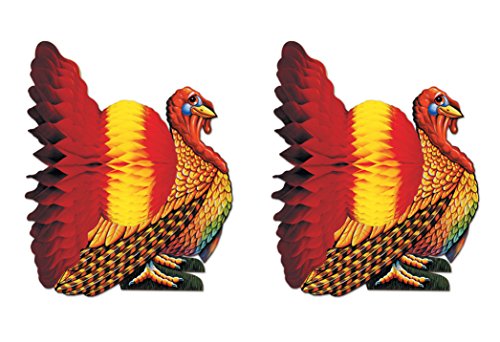 Image of Beistle Tissue Turkey Centerpieces 12 inch, Pack of 2, Fall Colors