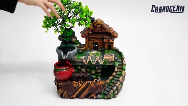 Tischbrunnen Mit Wasserfall - 20x15x28cm Zimmerbrunnen Aus Harz Für Entspannung