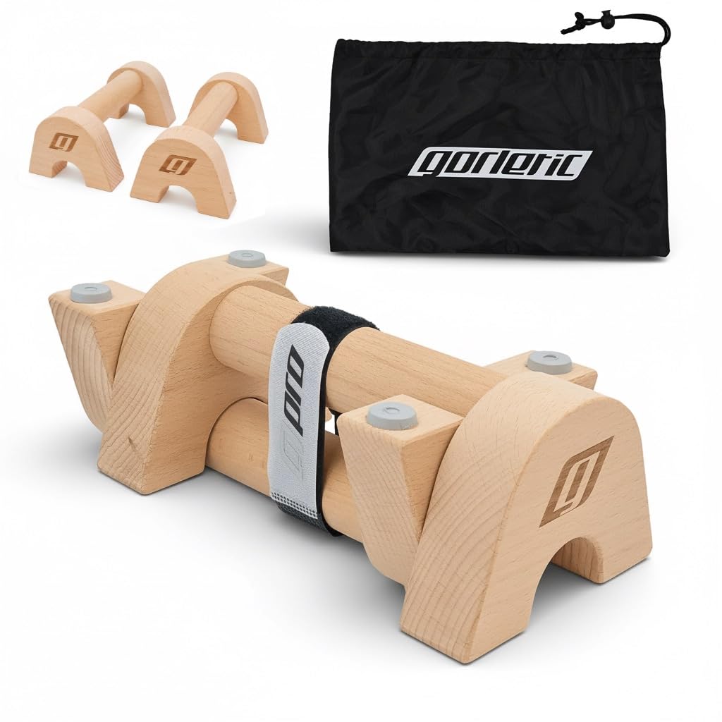 Gorletic Mini Parallettes Beech Wood 26 cm | Portable Parallel Bars for Calisthenics, Handstand, Push-up and L-Sit | Non-Slip Base | Includes Bag | Holds 140 kg
