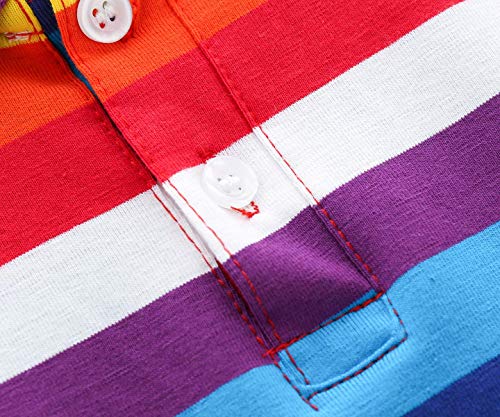 Camisetas Polo Mardonskey Meninos de Manga Comprida de Algodão Listrado para Crianças, Polo Rainbow/