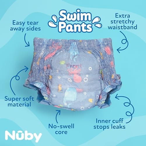 Nuby Swim Pants for Toddlers - 5 Pack - Toddler Swim Diapers with Stretchy Waistline, Tear-Away Sides, Water-Resistant Outer Layer & Leak-Preventing Cuffs - Size Medium (20-31 lbs)