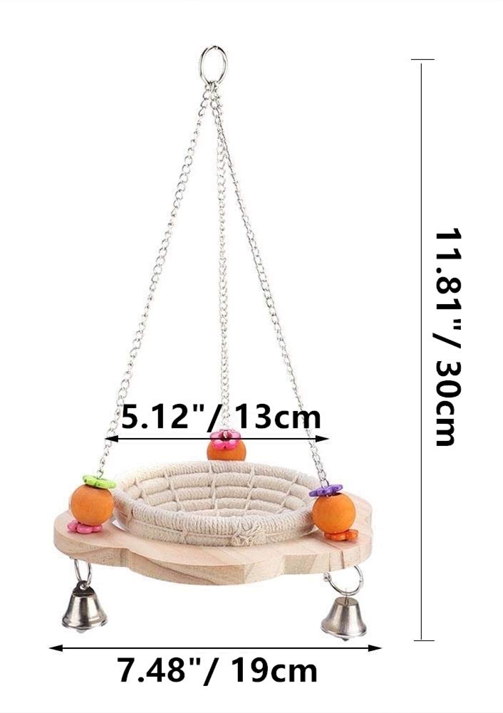 Ręcznie robiona huśtawka dla ptaków z bawełny z liny konopnej z dzwoneczkami, kolorowa zabawka do żucia papużki, kalopsit, conure, nierozłączne, zięba (bawełna)