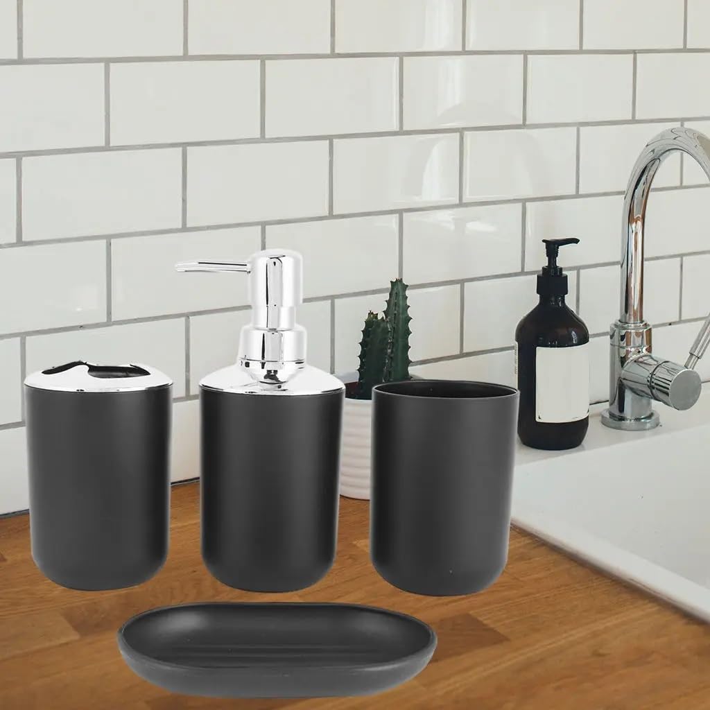 Set Bagno Accessori Completo 4 pezzi di accessori da bagno in plastica ABS Set portaspazzolino portasapone decorazione bancone for la casa hotel(Brown)