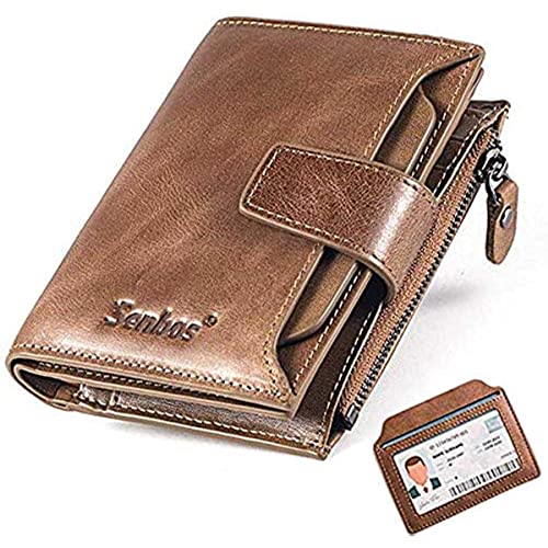 Wallet with RFID Lock for Men Wallets with 18 Credit Card Slots 1 Zip Pocket Classic Vertical Wallet with Gift Box Brown One Size(Kakhi)