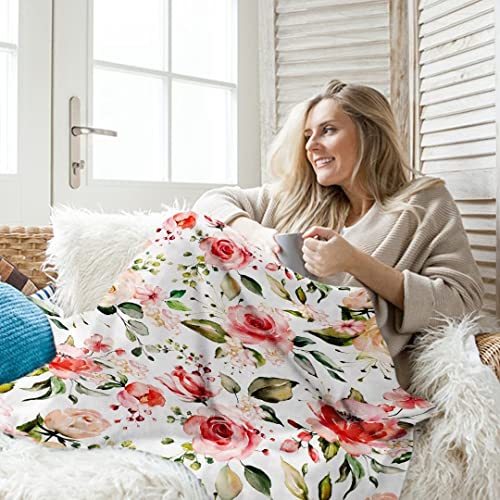 Teslite Floral Throw Blanket Pink Rose Flannel Fleece Blankets Soft Colorful Wild Flowers Plush for Women Girl Gifts Cozy Fuzzy Spring Summer Wildflower Sofa Chair Office - Image 3