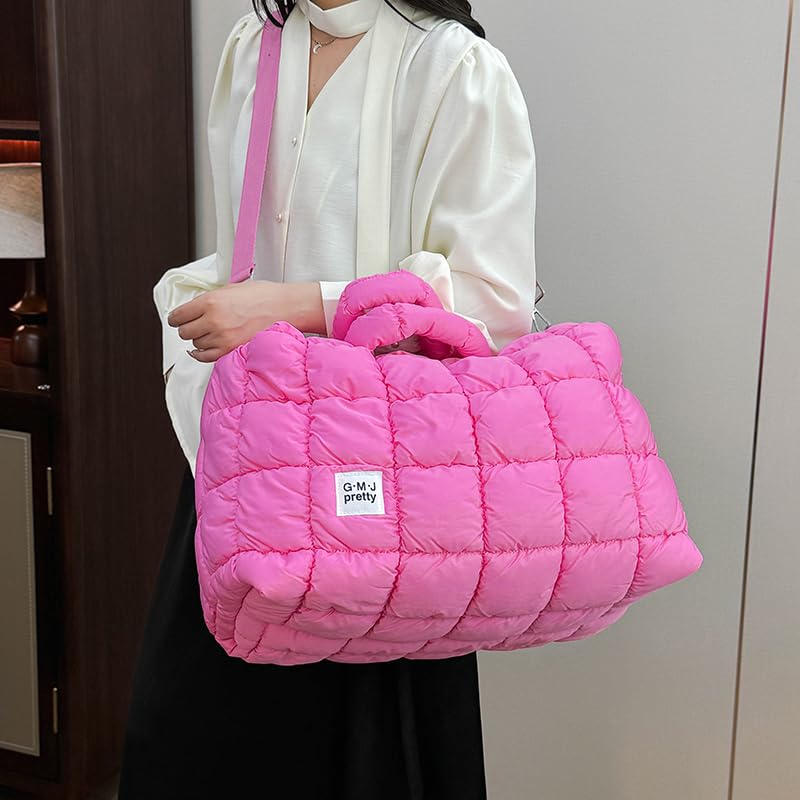 Quilted Puffer Shoulder Bag for Women Large Top Handle Tote Crossbody Handbag with Adjustable Strap2