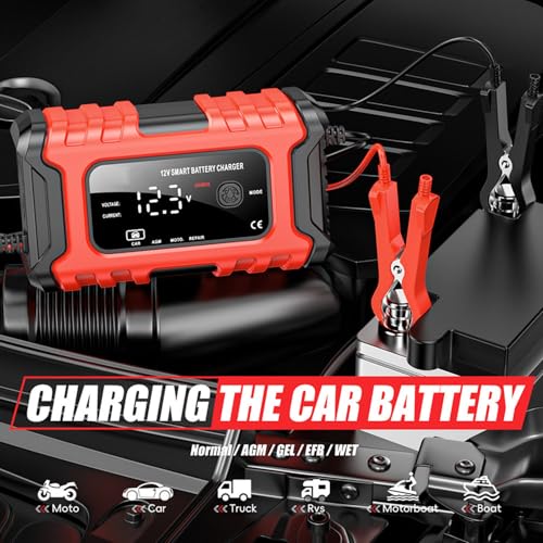 Image of Car Battery Charger, 12V 6A Smart Battery Trickle Charger, 12V Automotive Battery Maintainer Desulfator with Temperature Compensation for Car Truck Motorcycle Lawn Mower Marine Lead Acid Batteries