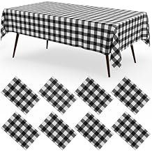 misaya 8 Packs Buffalo Disposable Table Cloth, 54 x 108 Inch Waterproof Plastic Tablecloth, Rectangle Black and White Checkered Table Covers for Picnic, Birthday, Party