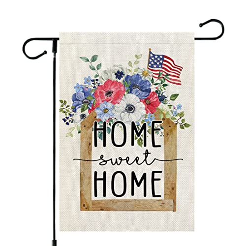 AACORS 4th of July Garden Flag 12×18 Inch Double Sided Flowers American Flag Home Sweet Home Decorative Holiday Farmhouse Seasonal Outside Decor for Yard AG034