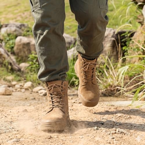Image of Furuian Genuine Suede Work Boots for Men Women Lightweight Comfortable Steel Toe Boots Pull on Slip Resistant Puncture Proof Breathable Safety Construction Shoes for men