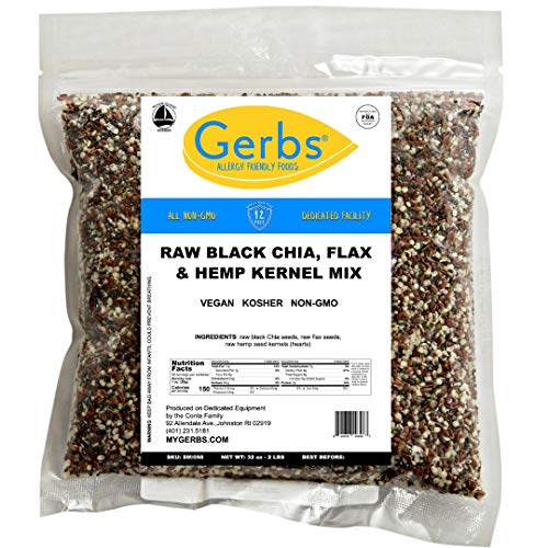 Gerbs Super 3 Seed Snack Mix 2 Lbs. Premium Grade | Top 14 Food Allergy Free | Resealable Bulk Bag | Made In Usa | Raw Flax, Chia, Hemp Seed Trail Mix | Gluten Peanut Tree Nut Free #TOP6