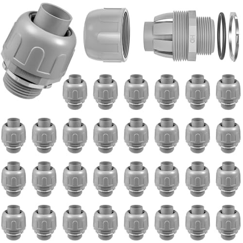 Aandxmok 32-Pack 3/4 Inch Liquid Tight Connector NPT Non-Metallic PVC Electrical Flexible Conduit Fittings, UL Listed - 180 Degree Straight, Grey