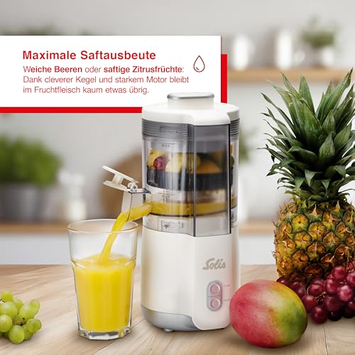 Solis Multi-Juicer – elektrischer Entsafter für Zitrusfrüchte, Äpfel & Melonen – automatische Saftpresse mit 2 Presskegeln – BPA-frei, spülmaschinengeeignet, kompakt – für frischen Vitamingenuss