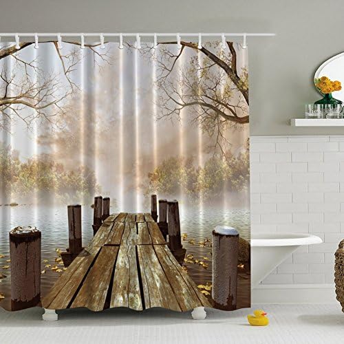 3D Bathroom Shower Curtain Ocean Decor Fall Wooden Bridge Scenery View Decor Home Bathroom Set Decorative Sunset Shower Curtain Lake House Nature Country Rustic Home Curtains